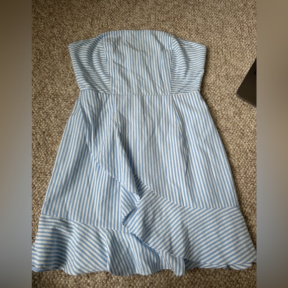 Revolve Superdown Strapless Dress in Blue and White Stripe - Picture 3 of 5